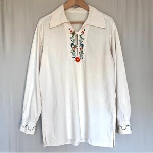 Vintage Handmade Embroidered Folk Tunic Shirt Boho Hippie Festival • Size M-L